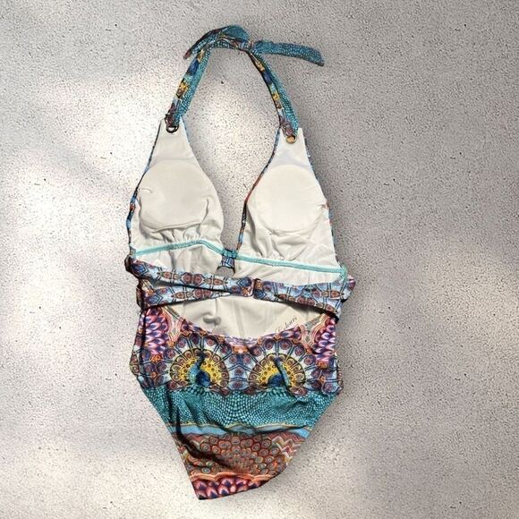 True Colours by LA Moda Clothing One Piece Plunge Neck Bathingsuit - Picture 3 of 6